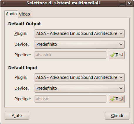 impostazioni audio selettore di sistemi multimediali